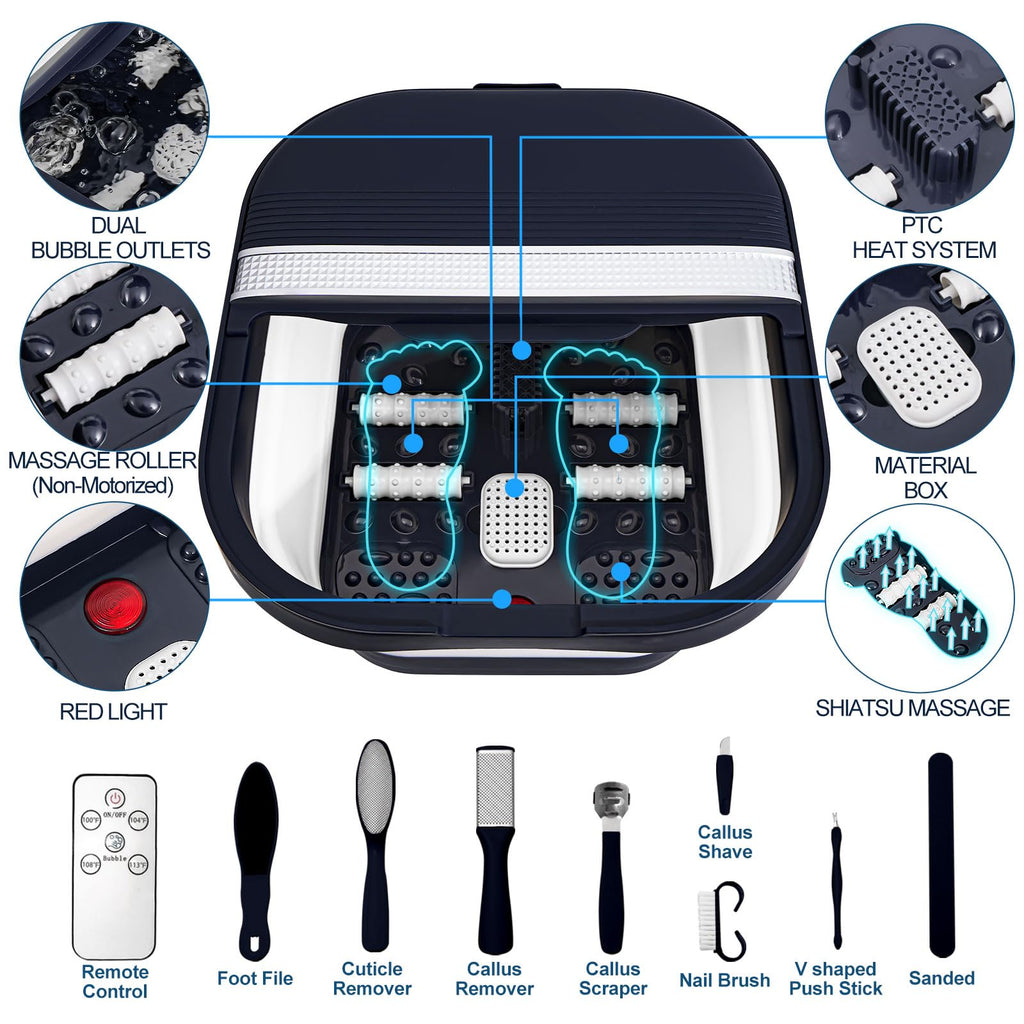 UNIFULL Collapsible Foot Bath Spa with Heat, Remote Control, Massage Rollers, Bubble, Foot Pedicure Kit, Red Light, Pedicure Foot Spa, Foot Bath for Gifts