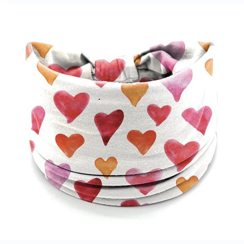 4 Pcs Valentine's Day Headbands for Women, Pink Wide Turban Dress Up Costume Breathable Stretchy Non Slip Head Wrap, Love Heart Printed Pattern Holiday Fall Winter Hair Band for Yoga Running Party
