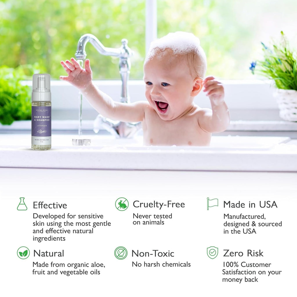 SoCal Suds & Company 2-in-1 Organic Foaming Baby Shampoo & Body Wash - Castile Soap - Gentle Body Soap and Shampoo for Sensitive Skin - Newborn & Kids Bath - Lavender, 6oz (Pack of 1)