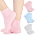 Janmercy 3 Pairs Aloe Socks Moisturizing Spa Infused Gel Sleeping Fuzzy Dry Feet Non Slip Lotion Socks for Women Men Repairing Softening Dry Cracked(Pink, Blue, Gray)