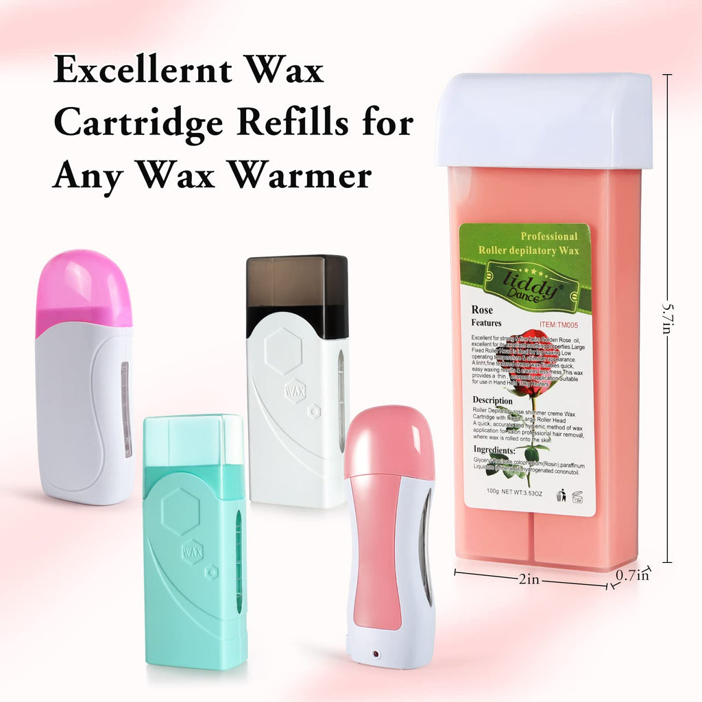Rose Roll on Hair Removal Wax Refill Cartridges for Sensitive Skin, Rolling Waxing Kit for Women's Body, Legs, Arms at Home - 4 Pack (14.1 OZ)