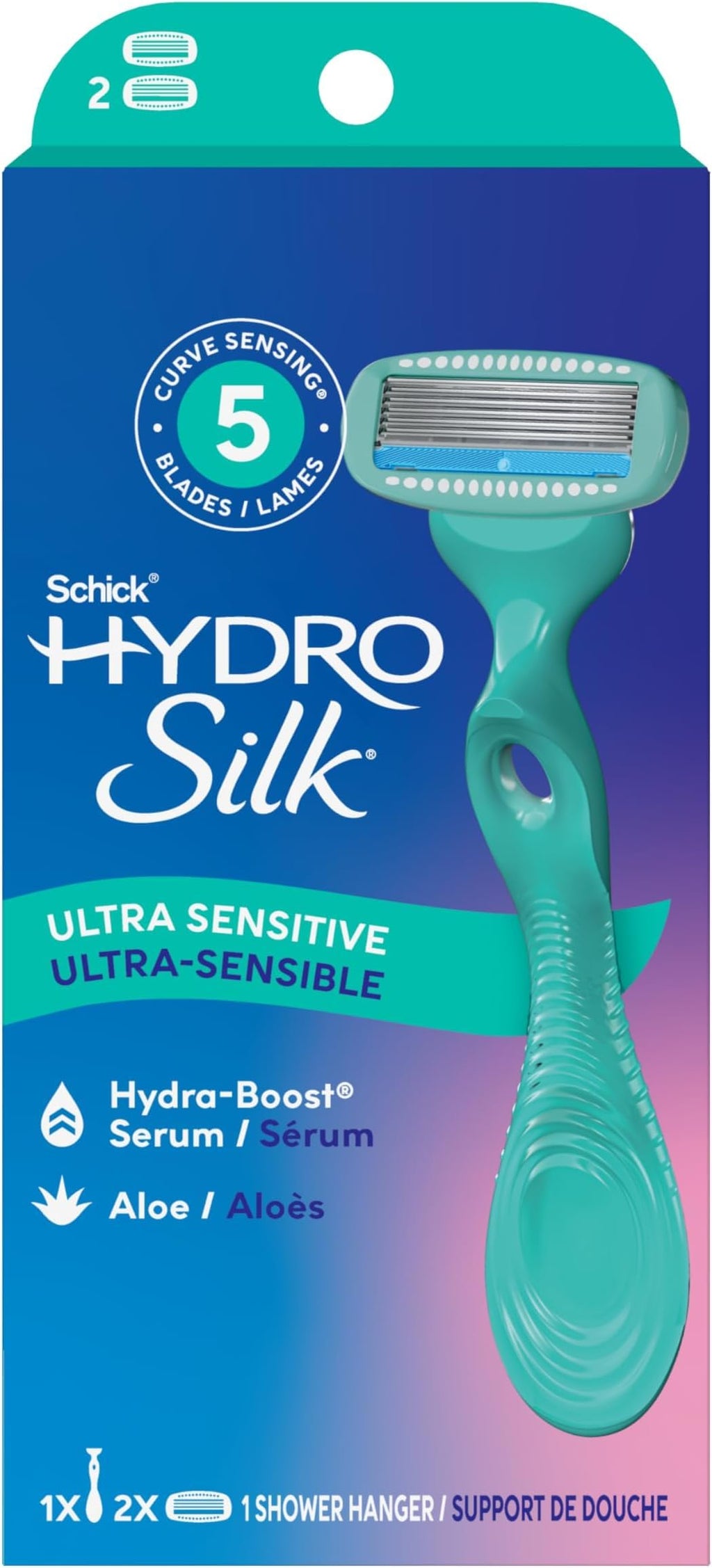 Schick Hydro Silk Ultra Sensitive Razor for Women | Womens Razor for Sensitive Skin, 5 Blade Razors-for Women, Womens Razors-for Shaving, Includes 1 Handle & 2 Refills (Pack of 12)
