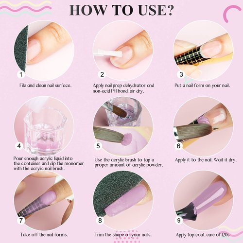 Saviland Acrylic Nail Starter Kit: Clear Pink Nude Acrylic Powder & Liquid, Brush, Files, Forms, Press On Nails, Home Practice Set