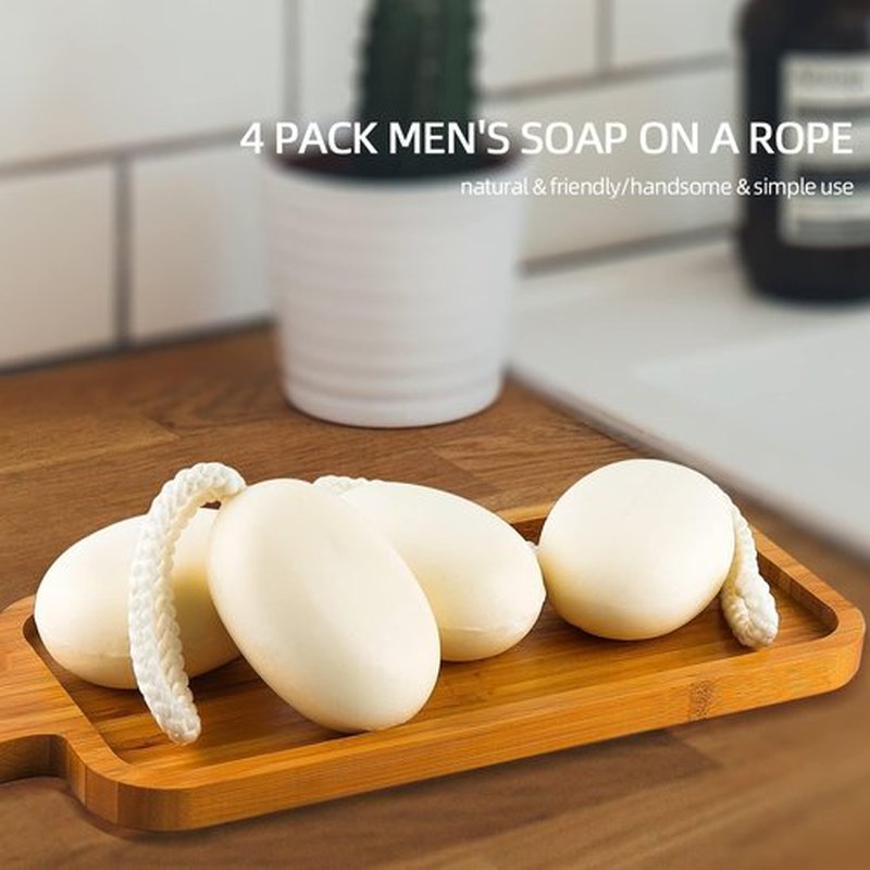 Natural Men Bar Soap, 4pcs Soap On a Rope Set for Face Body Hair Bath Soap about 7 Ounce each.foreverLily