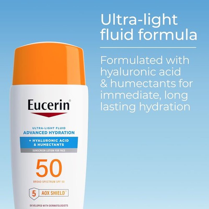 Eucerin Sun Advanced Hydration Face Sunscreen SPF 50 - Ultra-Lightweight with Hyaluronic Acid, 1.7 Fl Oz