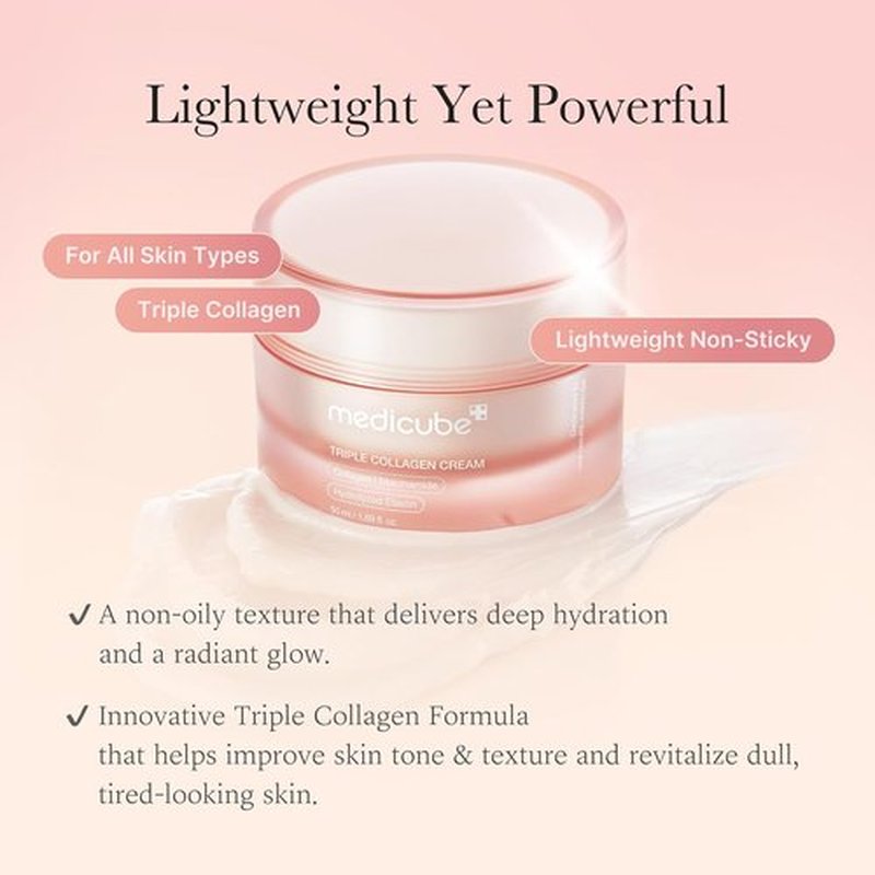 Medicube Triple Collagen Cream - Hydrating & Firming Moisturizer with Hyaluronic Acid & Shea Butter - 1.69 oz