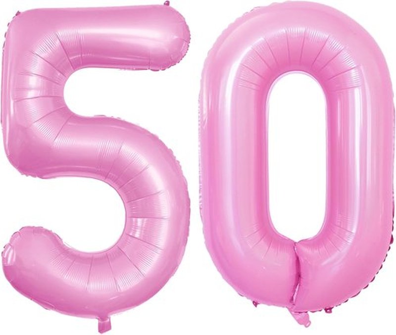 GOER 50th Birthday Balloons - 42 Inch Jumbo Light Pink Foil Helium Decorations for Anniversary