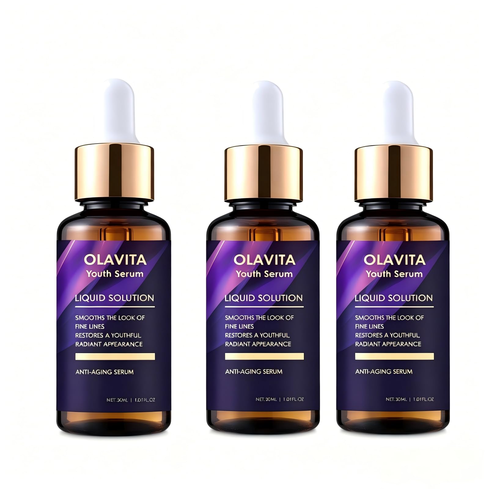 Liquid Solution Anti Aging Serum for Face with Collagen, Hyaluronic Acid, Ceramide & Vitamin C, Hydrating and Firming Wrinkle Anti-Aging Serum for Fine Lines and Dull Skin (3 Pack)