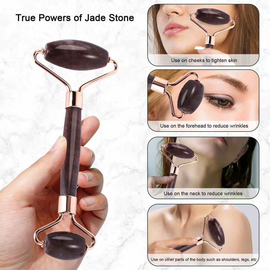 XYZBSTAR Jade Roller for Face, Facial Roller Massager Skin Care Tool, Gua Sha Facial Tools for Face, Neck, Eyes, Reduce Puffiness of The Skin(Purple)