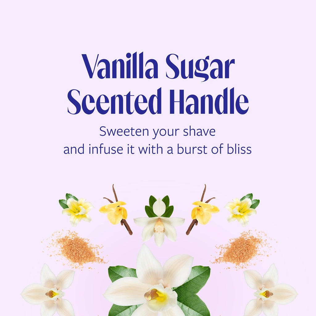 Skintimate Warm Vanilla Sugar Disposable Razor for Women, Gently Exfoliates, Four Blades are Designed to Prevent Nicks and Cuts, 3 Count (Pack of 1)