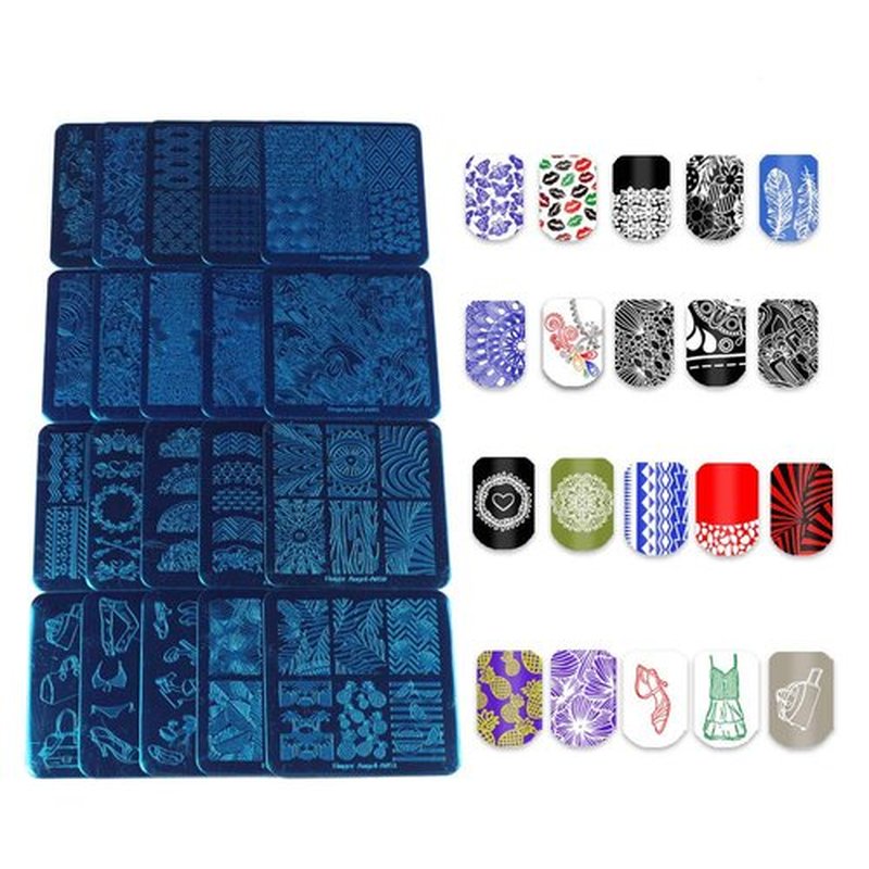 BeautyLeader 20Pcs Mix Designs Nail Plates +1 Pcs Nail Art Stamper + 1 Scraper Image Stamp Stamping Plates Manicure Template Nail Art Tools (A036-55)