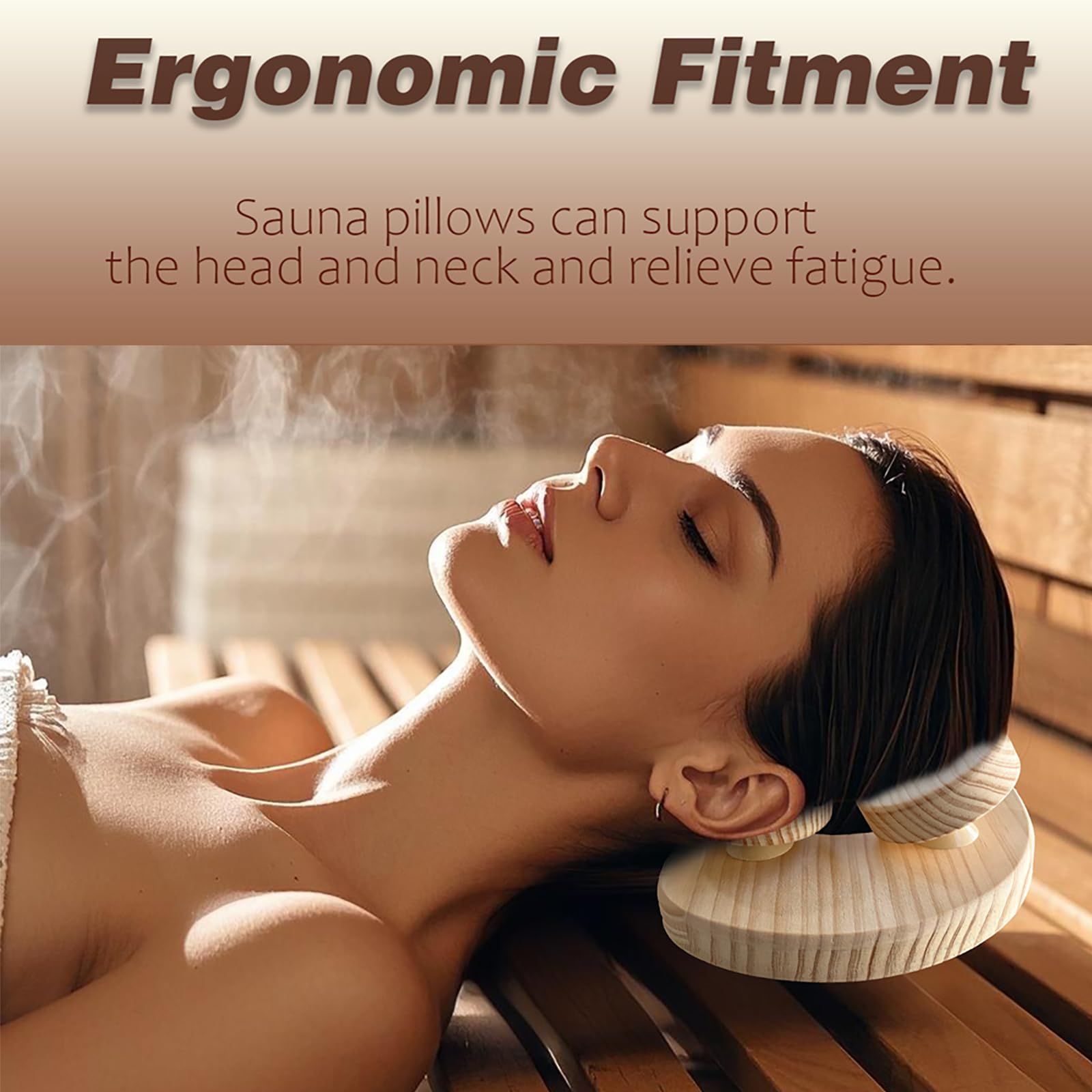 Benks Wooden Sauna Headrest with rotatable disc, Sauna Pillow，Sauna Accessory for Stiff Neck, Shoulder Pain, Head Health and Relaxation
