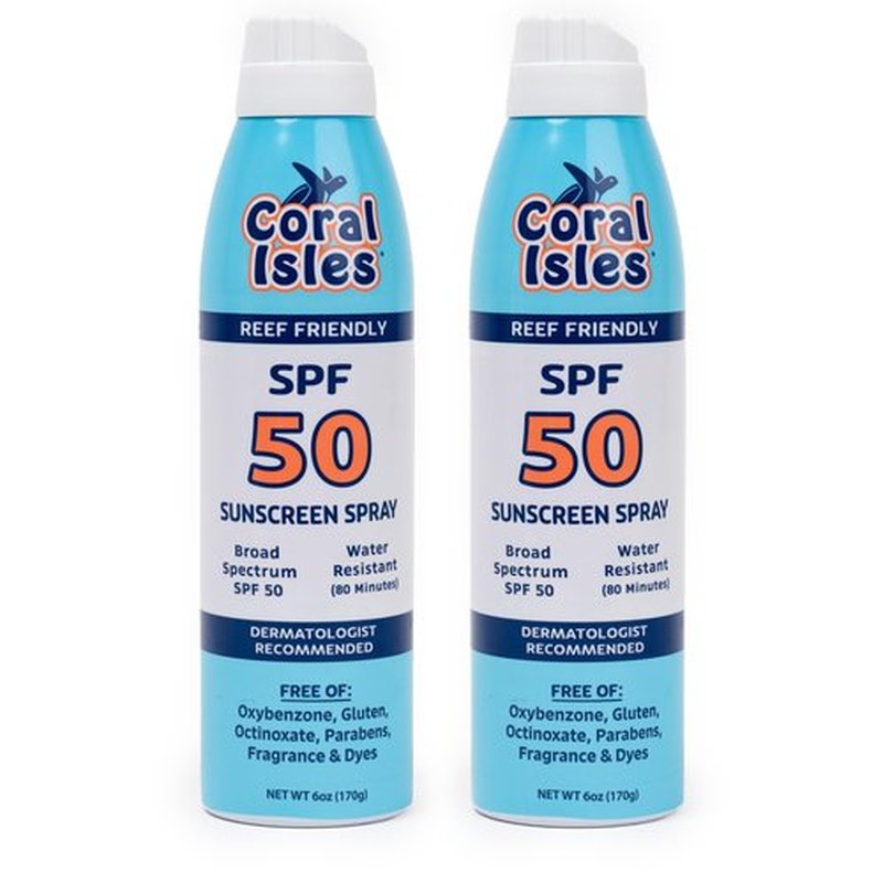 Coral Isles SPF 50 Sunscreen Spray - Hawaii Compliant - Oxybenzone & Octinoxate Free - Broad Spectrum - Water Resistant, 6 Fl Oz (Pack of 2)