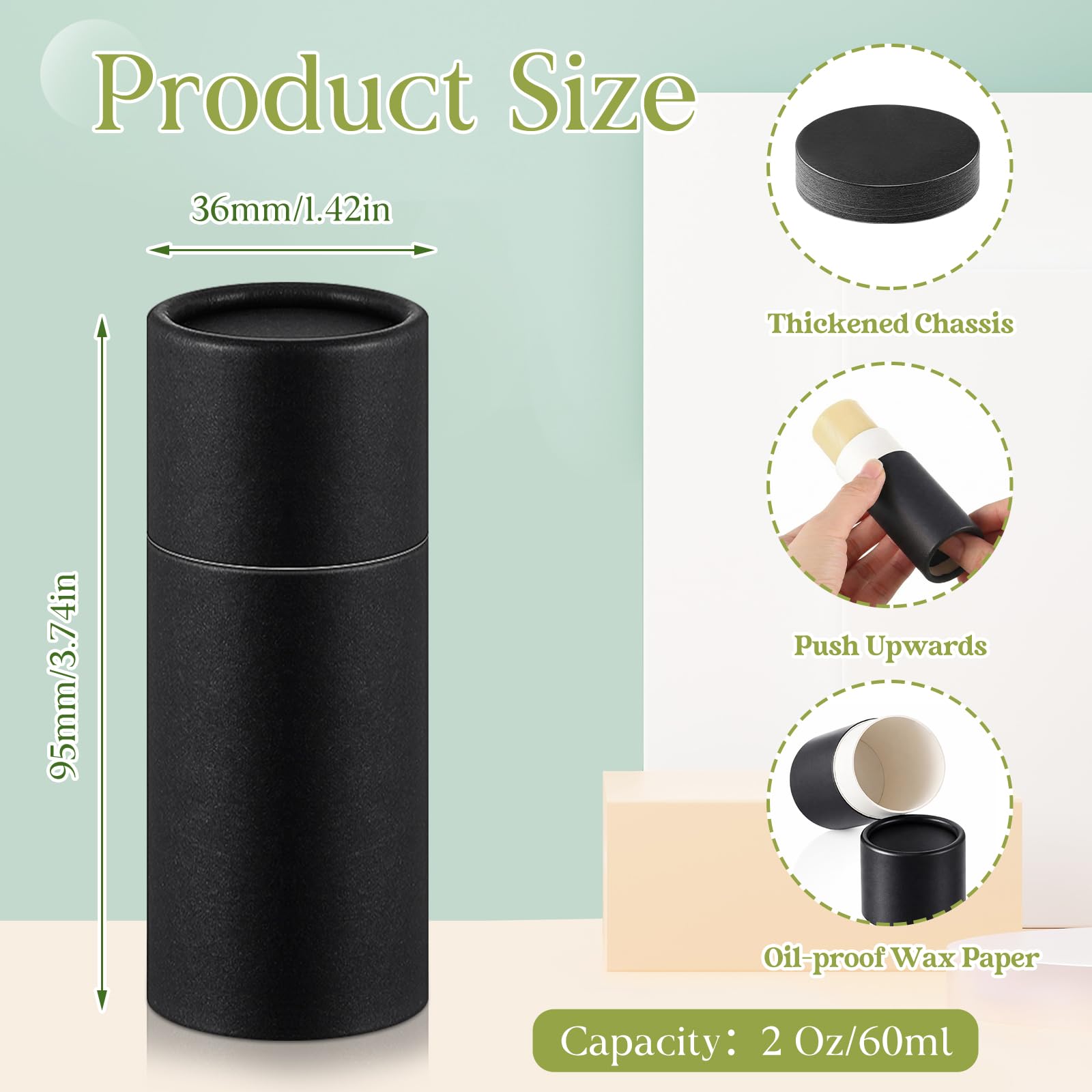 Teenyyou 20 Pcs 2oz Empty Paperboard Deodorant Containers Kraft Cardboard Deodorant Tubes Push-up Lip Balm Tubes Solid Perfume Container Lotion Sticks Jars for DIY Homemade Cosmetic Samples,Black