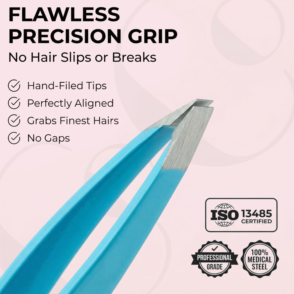 Professional Slant Tweezers – Precision Eyebrow Tweezers, Medical Grade Stainless Steel for Facial Hair, Ingrown Hair & Splinter Removal