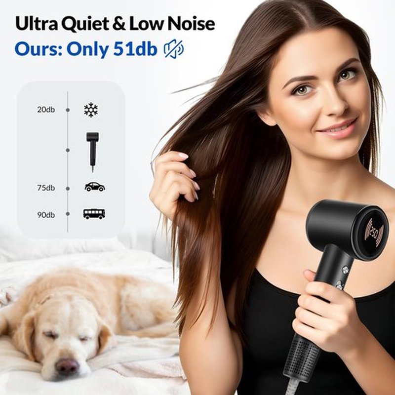 Hair Dryer, 160000 RPM High-Speed Blow Dryer with Diffuser & Nozzle, 500M Ionic Hair Dryers for Women, Professional Hairdryer for Fast Drying, Quiet Portable Travel Hair Dryer, Home & Salon Use