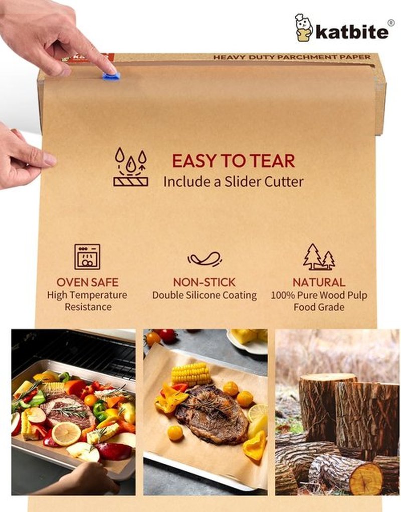 Katbite Unbleached Parchment Paper Roll - Heavy Duty Non-Stick Baking Paper, 15 in x 210 ft