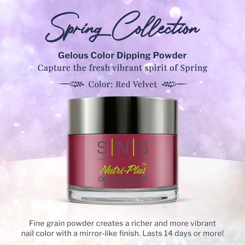 SNS Nail Dip Powder, Gelous Color Dipping Powder - Red Velvet (Red/Burgundy, Shimmer) - Long-Lasting Dip Nail Color Lasts 14 Days - Low-Odor & No UV Lamp Required - 1 OZ