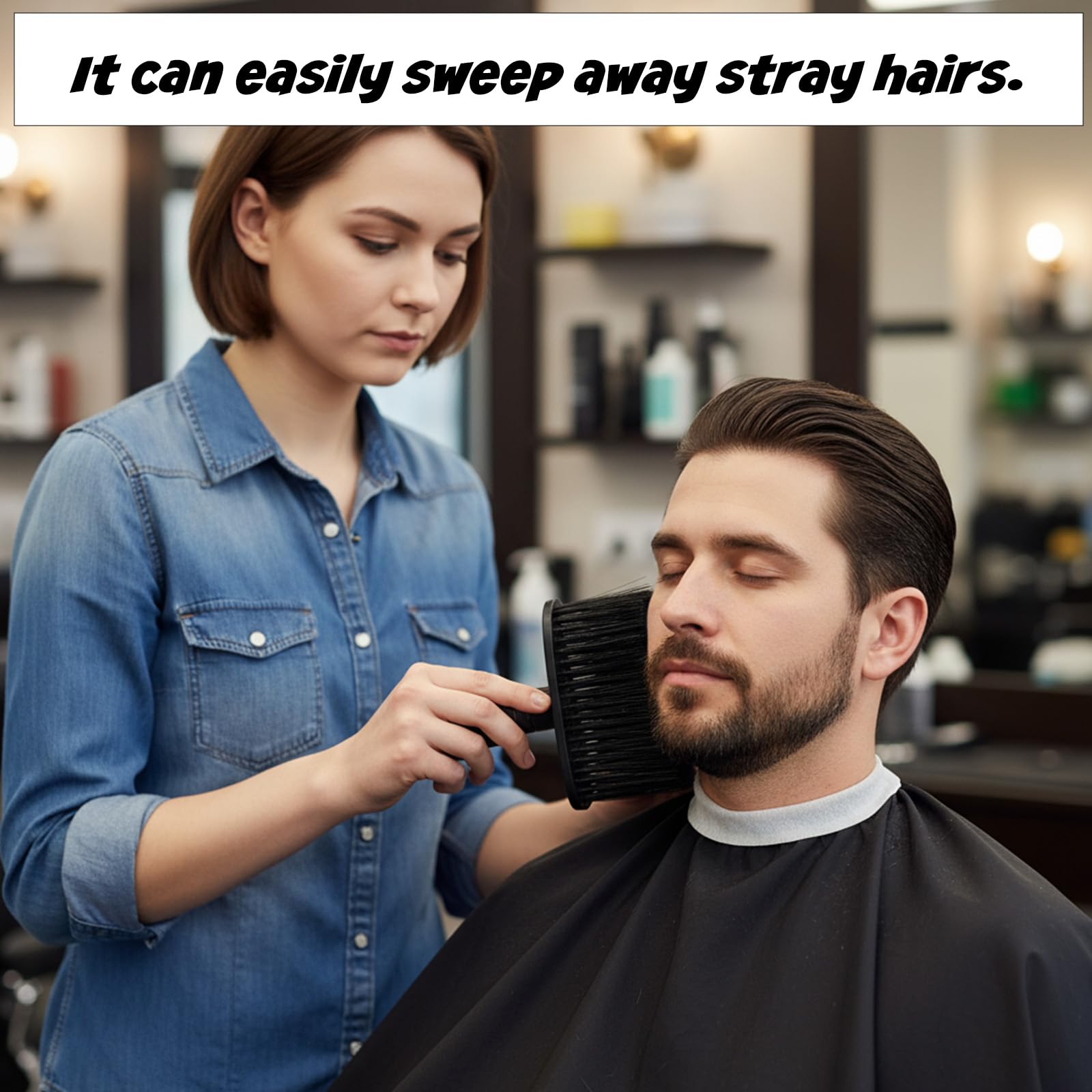 2 Pack Neck Duster Black Soft Barber Brush, Professional Hair Cutting Brush Barber, Face Cleaning Hairbrush with Plastic Handle Grip for Hair Cutting and Home Use
