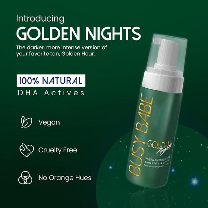 Golden Nights Self Tanner Mousse - Rapid Dark Tan for Deeper Glow | Vegan & Cruelty-Free - 7.2 oz
