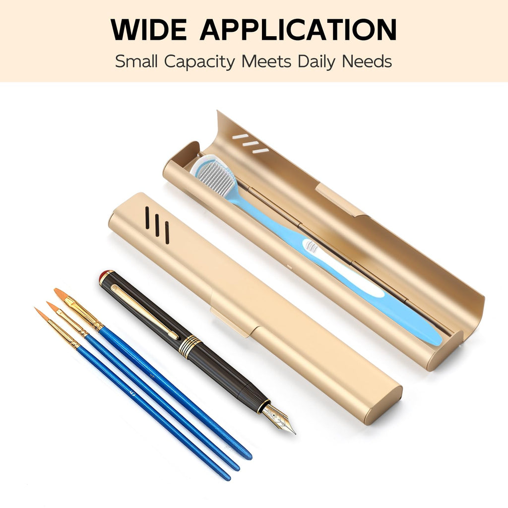 Glowivize Travel Toothbrush Case, 2Pack Portable Toothbrush Holders, Durable Aluminum Toothbrush Storage Box, Small Breathable Manual Toothbrush Container for Traveling, Camping, Business Trip - Gold