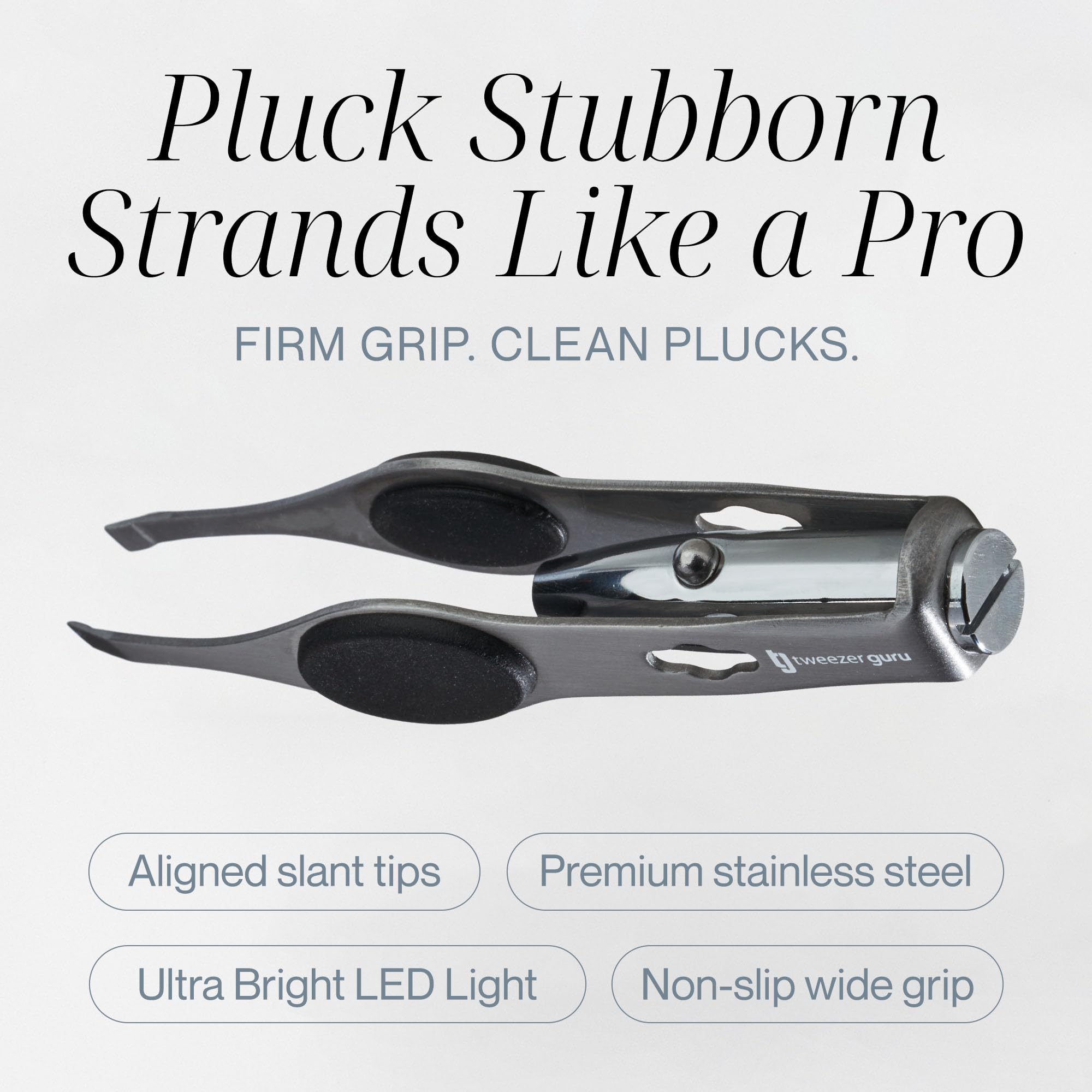 Tweezer Guru Pro Illuminating Eyebrow Tweezers for Women & Men Professional Stainless Steel Slanted Tweezers with LED Light Mirror Pouch Precision Tweezers for Brow Facial Hair Ingrown Hair Silver