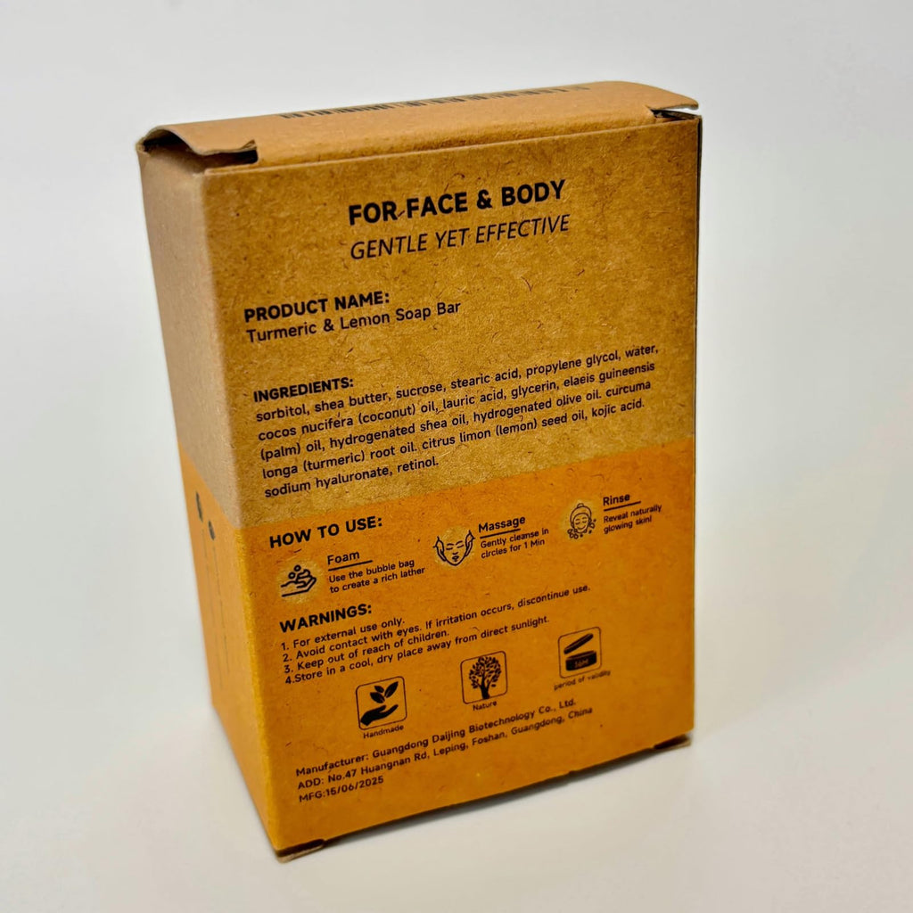 Uselective 3 Pack Lemon & Turmeric Soap Bar for Dark Spots - Powered by Kojic Acid & Vitamin C and Deeply Moisturizing with Shea Butter - SLS Free