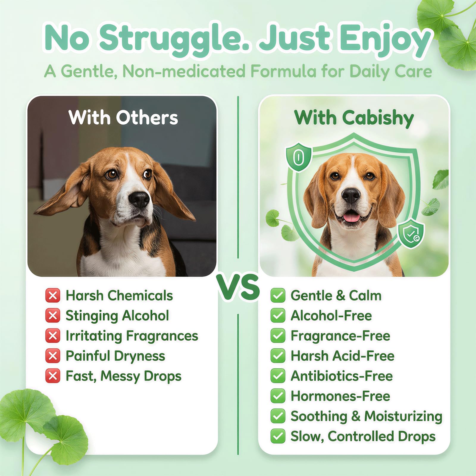 Cabishy Dog & Cat Ear Cleaner for Itchy, Smelly Ears – Gentle Ear Wax Removal & Soothing Ear Wash with Centella Asiatica, Alcohol-Free Pet Ear Cleaning Solution for Dogs & Cats (4oz)