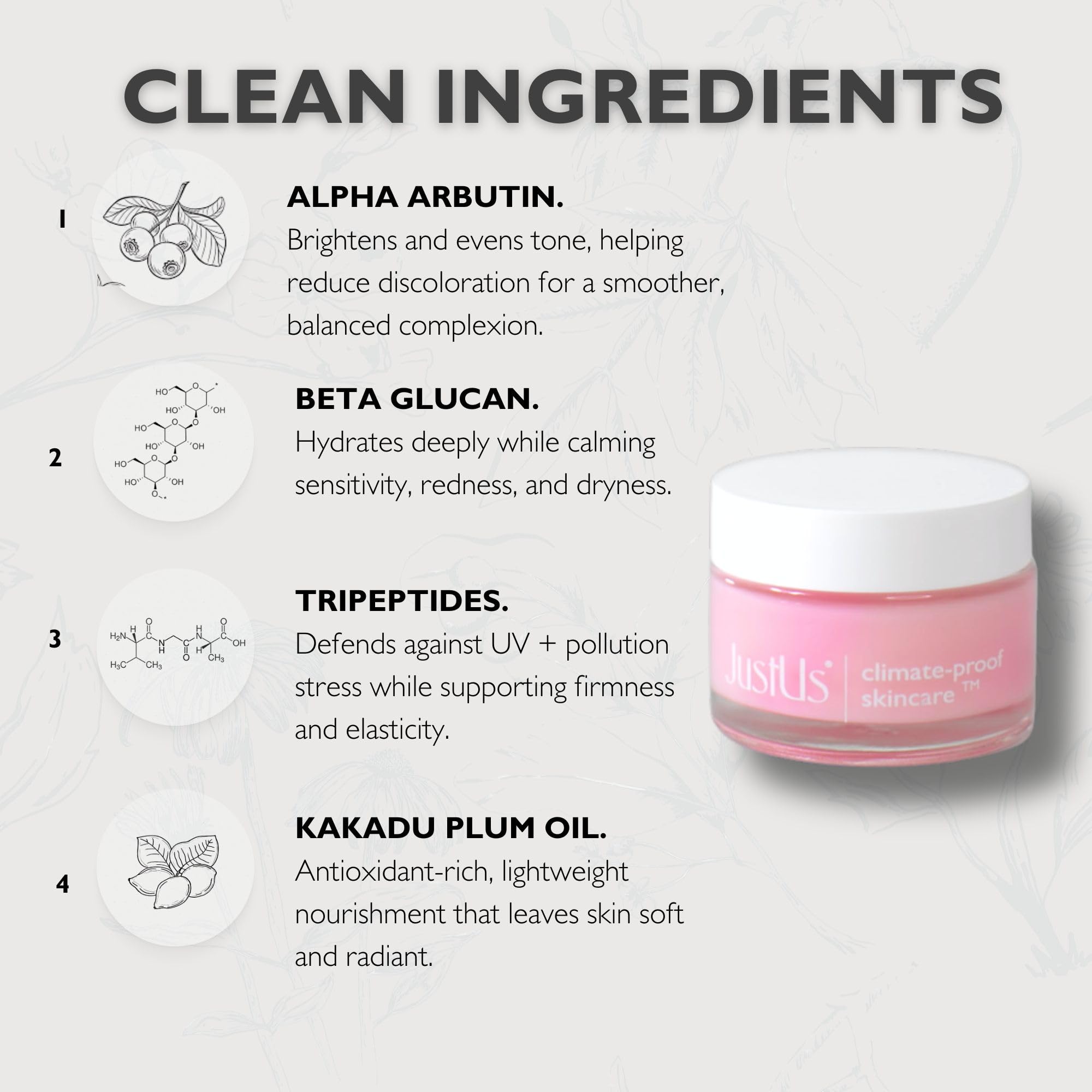 JustUs Skincare, Deep Hydration Gel Balm - Lightweight Daily Moisturizer for Face, primer + hydration, plumps, smooths + evens skin, with Alpha Arbutin, Tripeptides, Beta Glucan + Plum – 50ml / 1.67oz