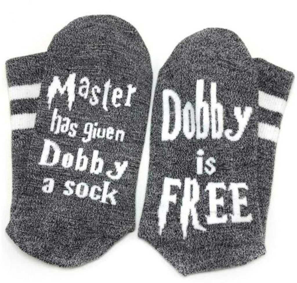 Dobby Socks Funny Novelty Knitted Words Master Has Given Dobby A Sock Unisex Combed Cotton Crew Socks Dark Gray