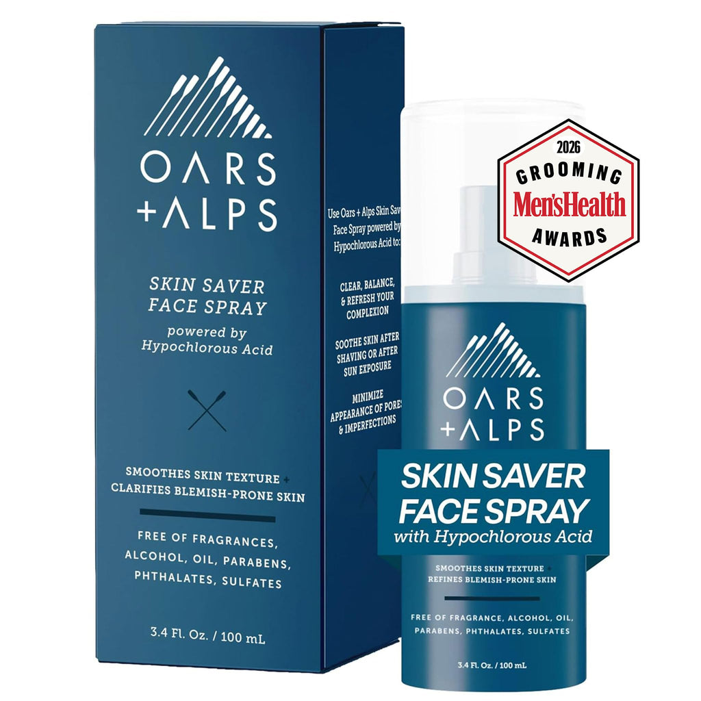 Oars + Alps Skin Saver Facial Spray for Sensitive Skin, Face Spray with Hypochlorous Acid for Breakouts, Itchy, Acne- Prone Skin, Rashes, Redness, Workouts, Traveling, Safe & Clean Ingredients, 3.4oz
