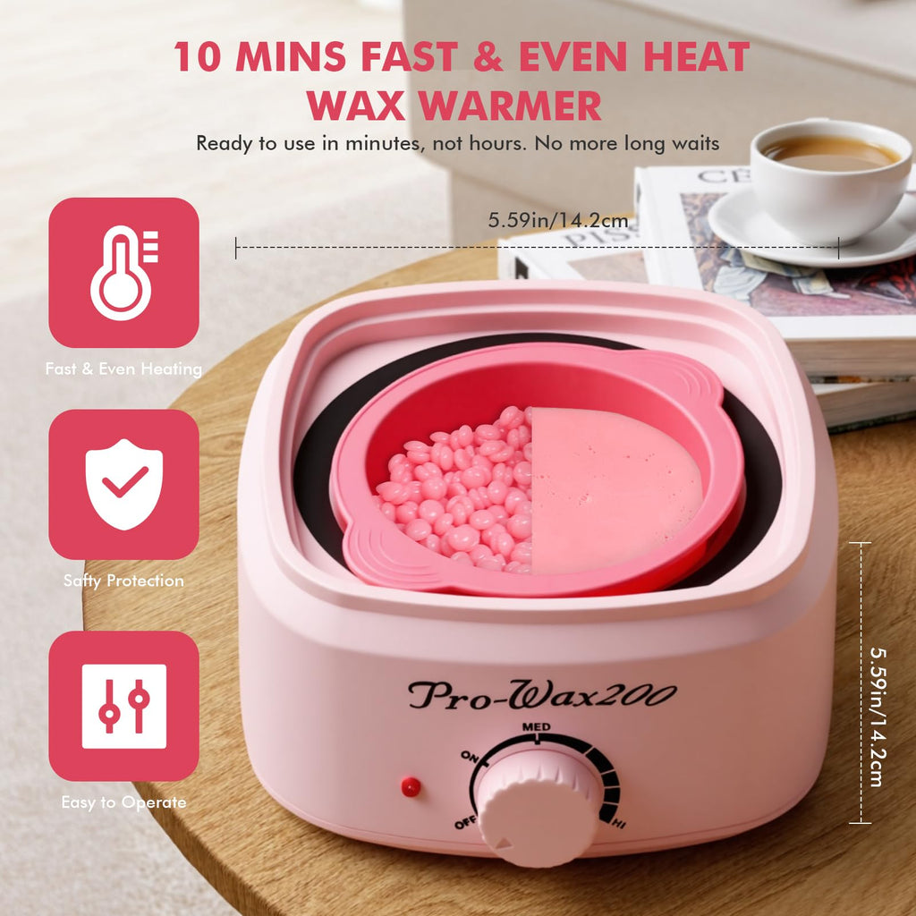 Waxing Kit for Women & Men - Complete Hair Removal Wax Kit with 4 Bags Hard Wax Beads & Silicone Pot for Full Body, Bikini, Brazilian, Eyebrow, Legs, Face - Easy to Use at Home Wax Warmer