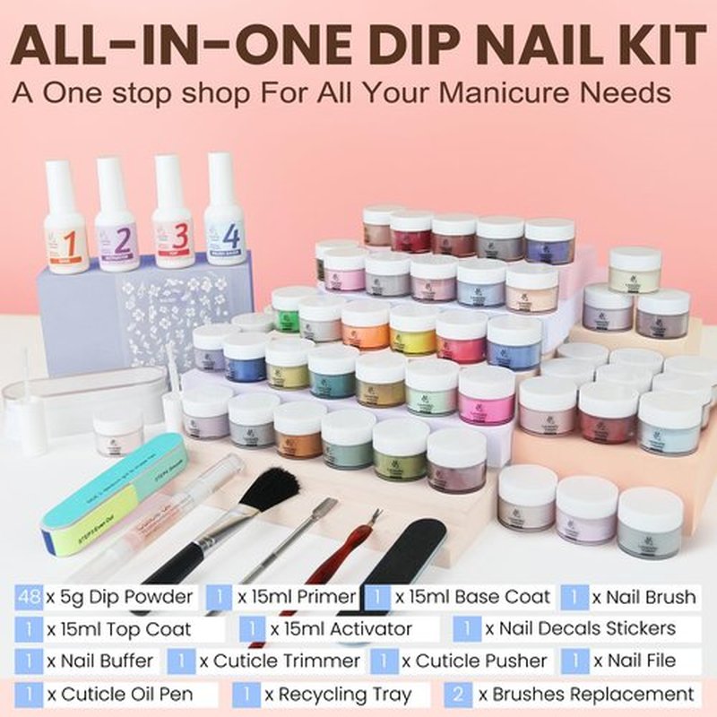 Lavender Violets Dip Powder Nail Kit 48 Colors Pink Red Purple Brown with Dip Powder Liquid Set and Essential Manicure Tools for Home Salon Manicure Nail Art Design G905