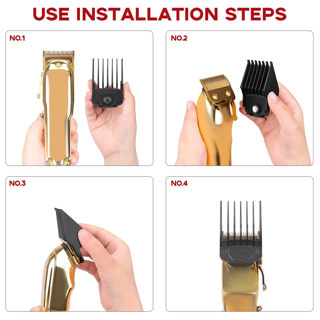 Anrom Magnetic Clipper Guards for Wahl Clippers with Magnetic Clip Professional Hair Clipper Guards Cutting Guides - length from 3/8'', 1/2'', 5/8'', 3/4'', 7/8'', 1'', 5 Pack