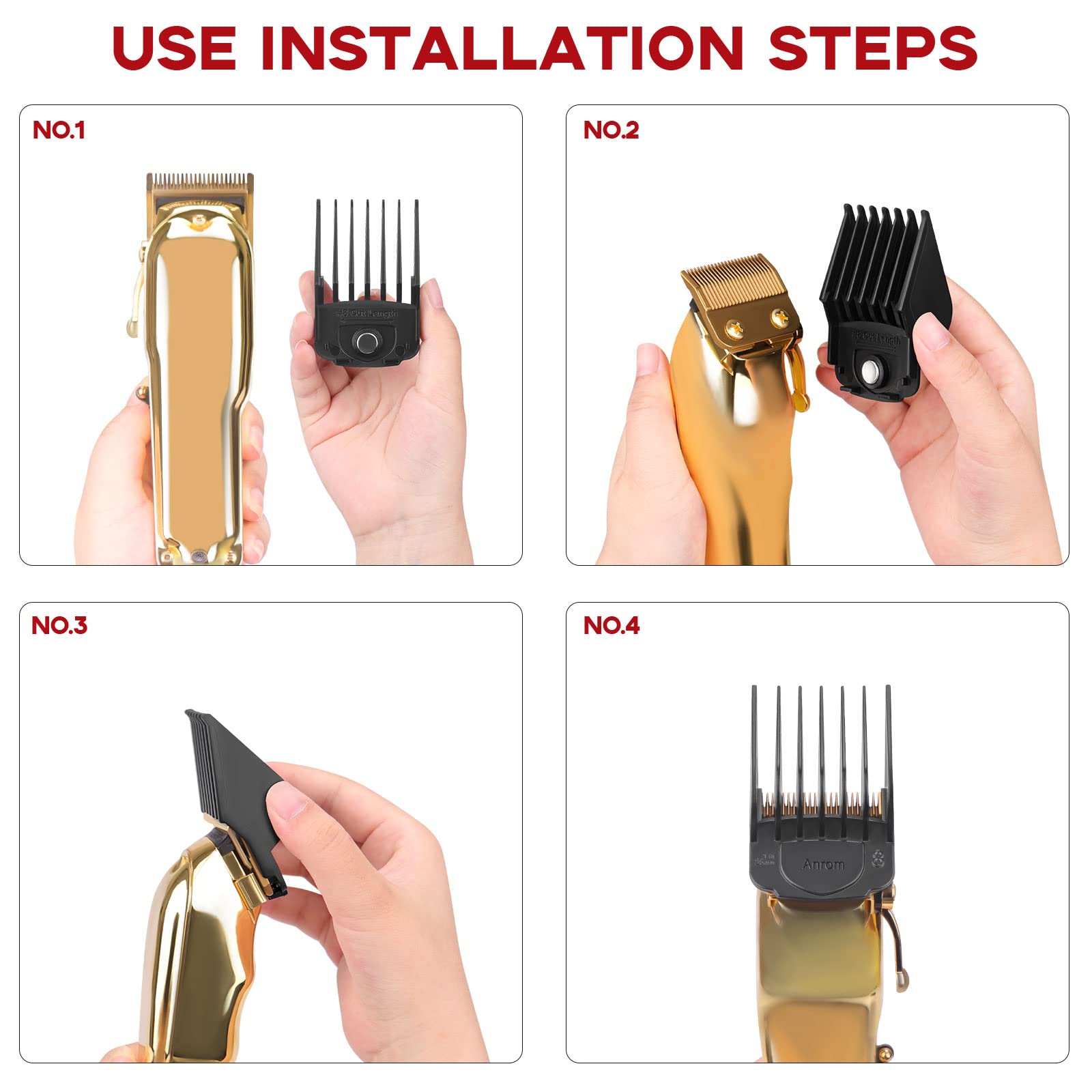 Anrom Magnetic Clipper Guards for Wahl Clippers with Magnetic Clip Professional Hair Clipper Guards Cutting Guides - length from 3/8'', 1/2'', 5/8'', 3/4'', 7/8'', 1'', 5 Pack