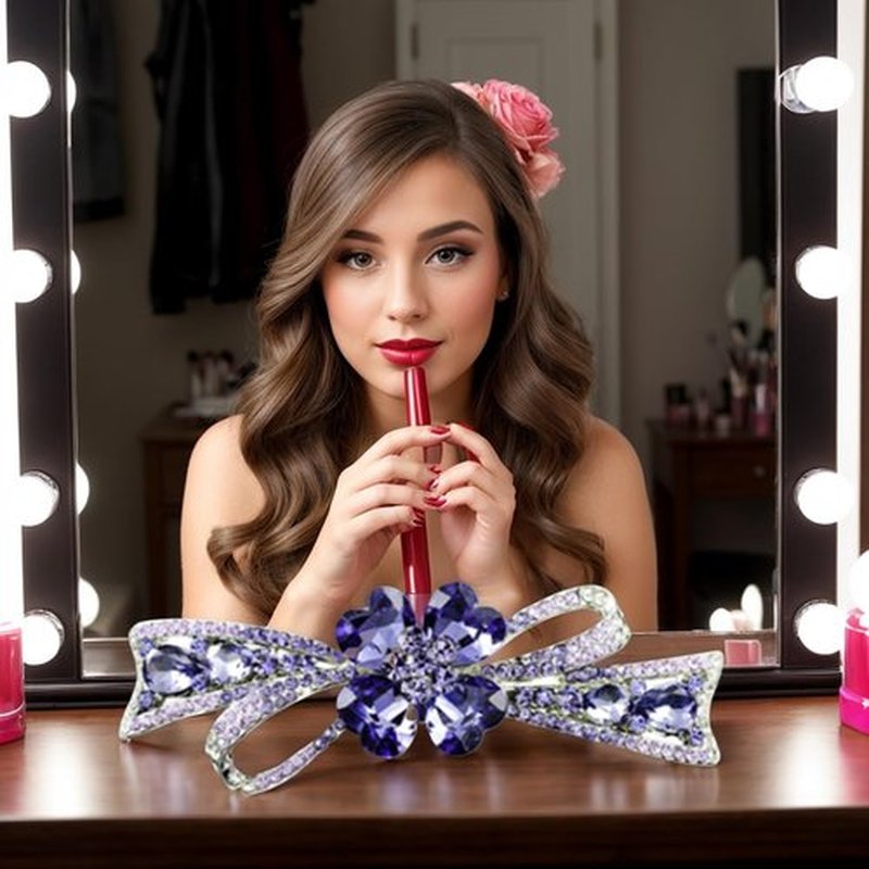 Siluannan Crystal Flower Hair Barrette, Purple Rhinestone Bow Design, Silver Metal Hair Clip with Gift Box and hair accessories for women or hair barrettes for women.