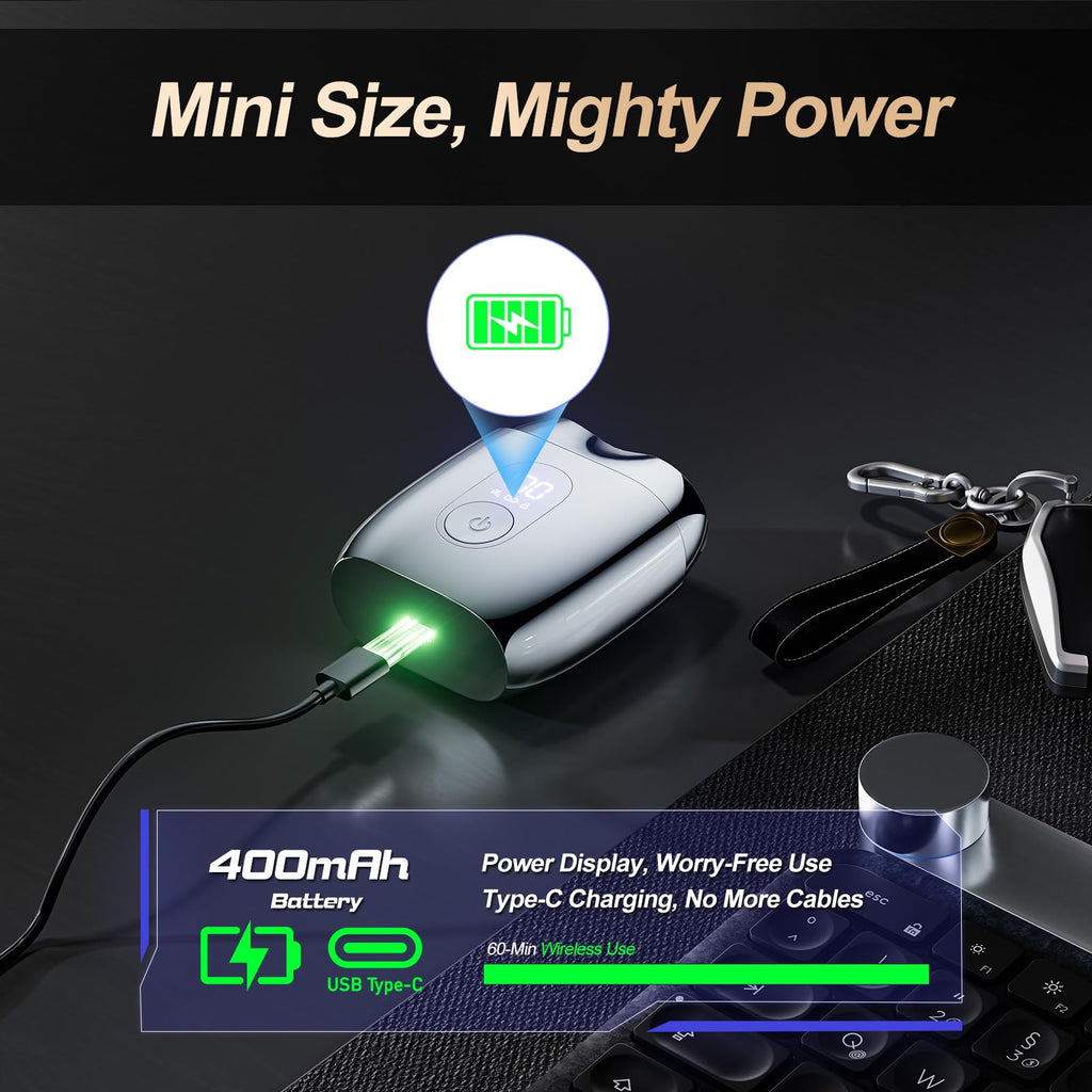Alloy Mini Shaver for Men – Portable Travel Rechargeable Razor with Mirror Cap, Waterproof, Smooth & Close Shave, Ideal Gift for Husband Boyfriend, 2025 RX40 Silver