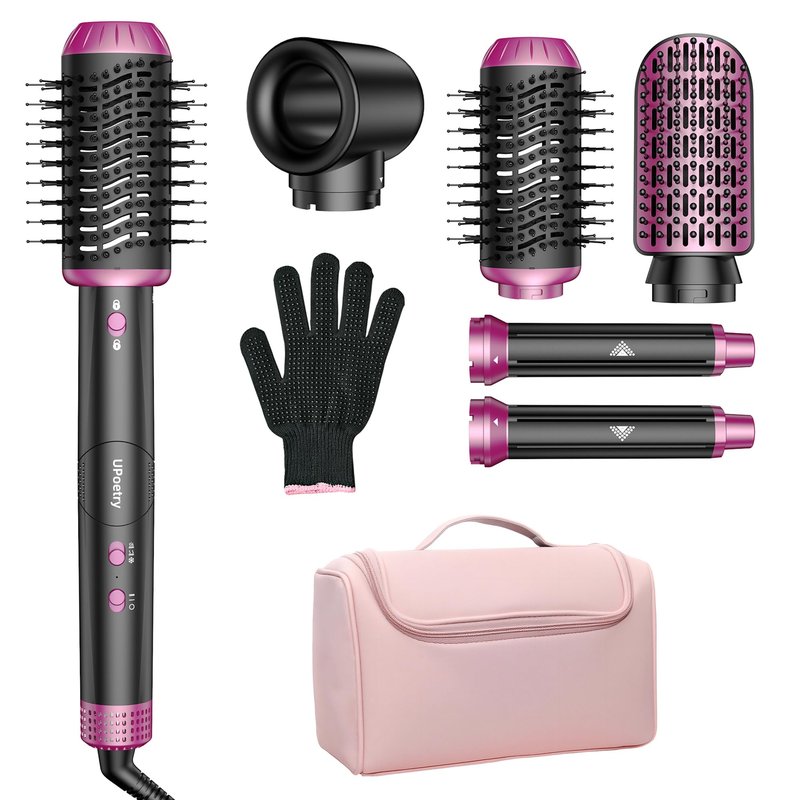 UPoetry 5 in 1 Hot Air Styler & Hair Dryer Brush, High-Speed Blow Dryer, 1300W Fast Drying Curling Without Heat Damage, Volumizing Straightening, Auto Wrap Curlers Includes Travel Storage Bag