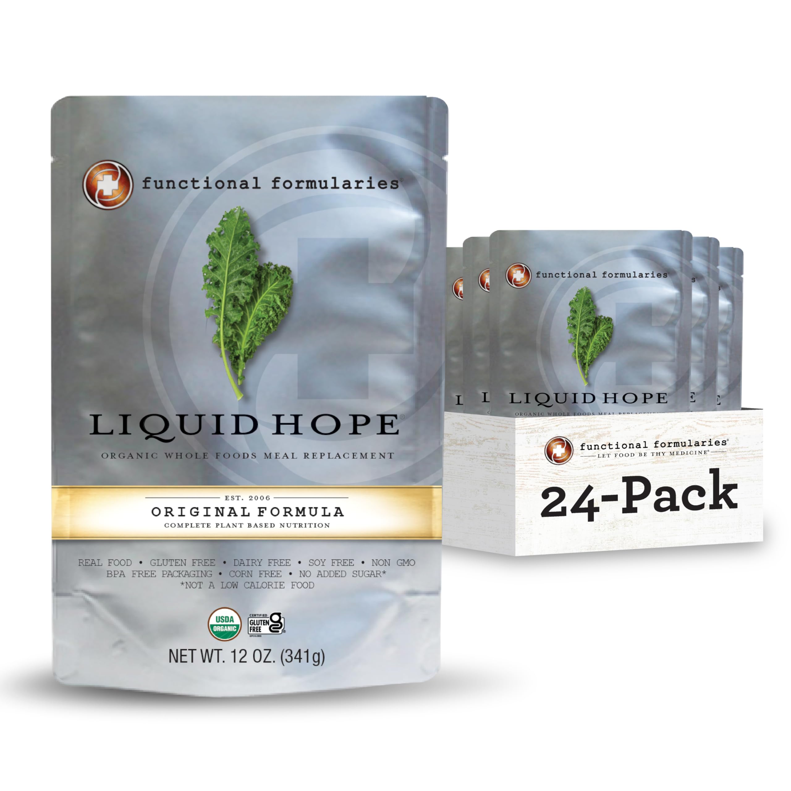 FUNCTIONAL FORMULARIES Liquid Hope Organic Blended Tube Feed Formula, 23g Protein, 8g Fiber, Meal Replacement, 12 Oz (24 Pack)
