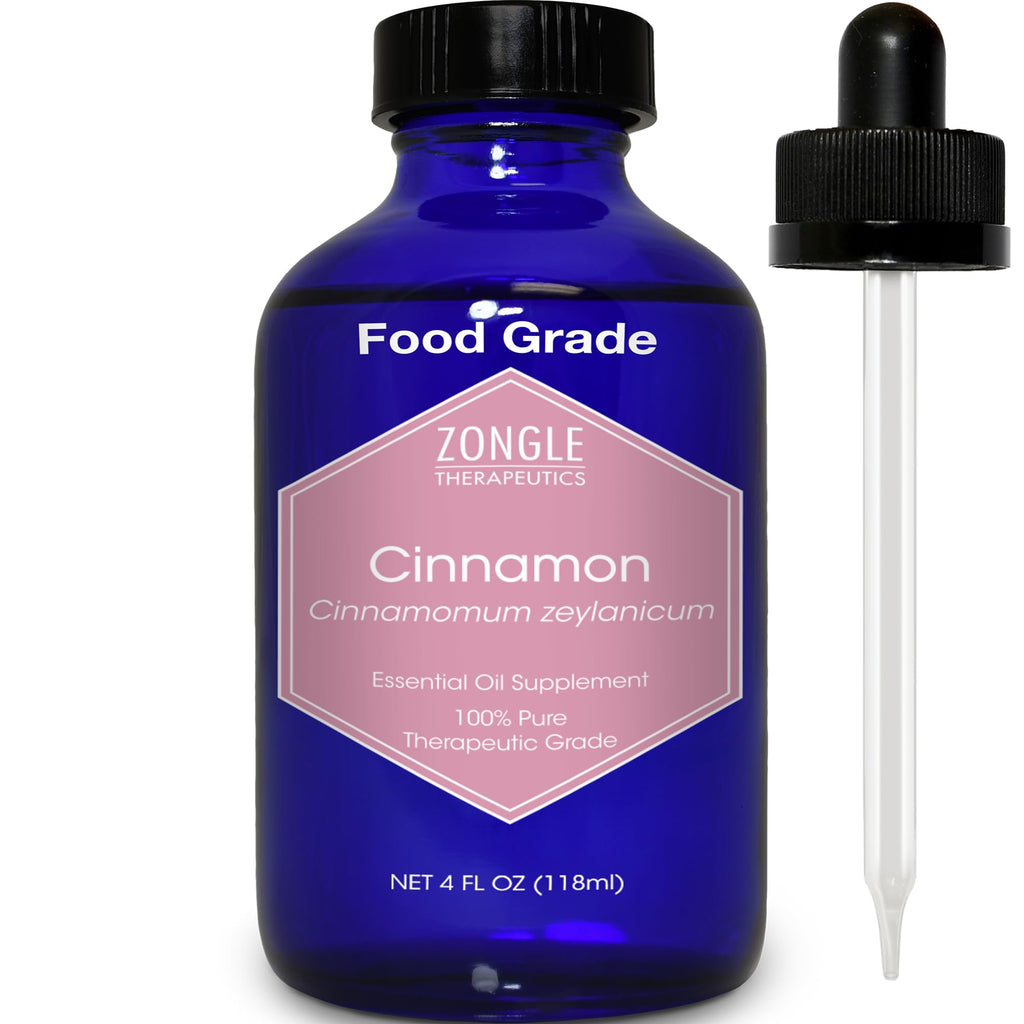 Cinnamon Essential Oil, Food Grade, for Candy, Cooking, Baking – 100% Pure, Edible, Cinnamon, Leaf, Oil, by Zongle Therapeutics, 4 OZ
