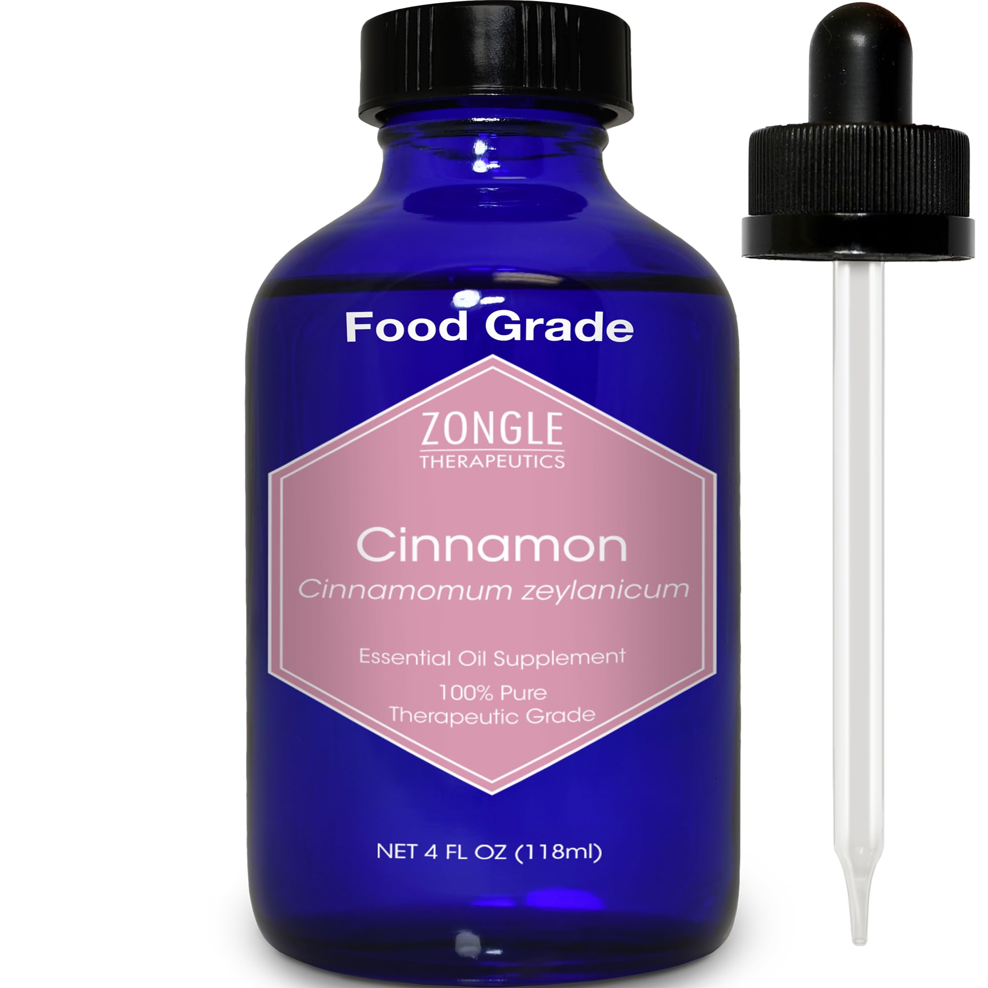 Cinnamon Essential Oil, Food Grade, for Candy, Cooking, Baking – 100% Pure, Edible, Cinnamon, Leaf, Oil, by Zongle Therapeutics, 4 OZ
