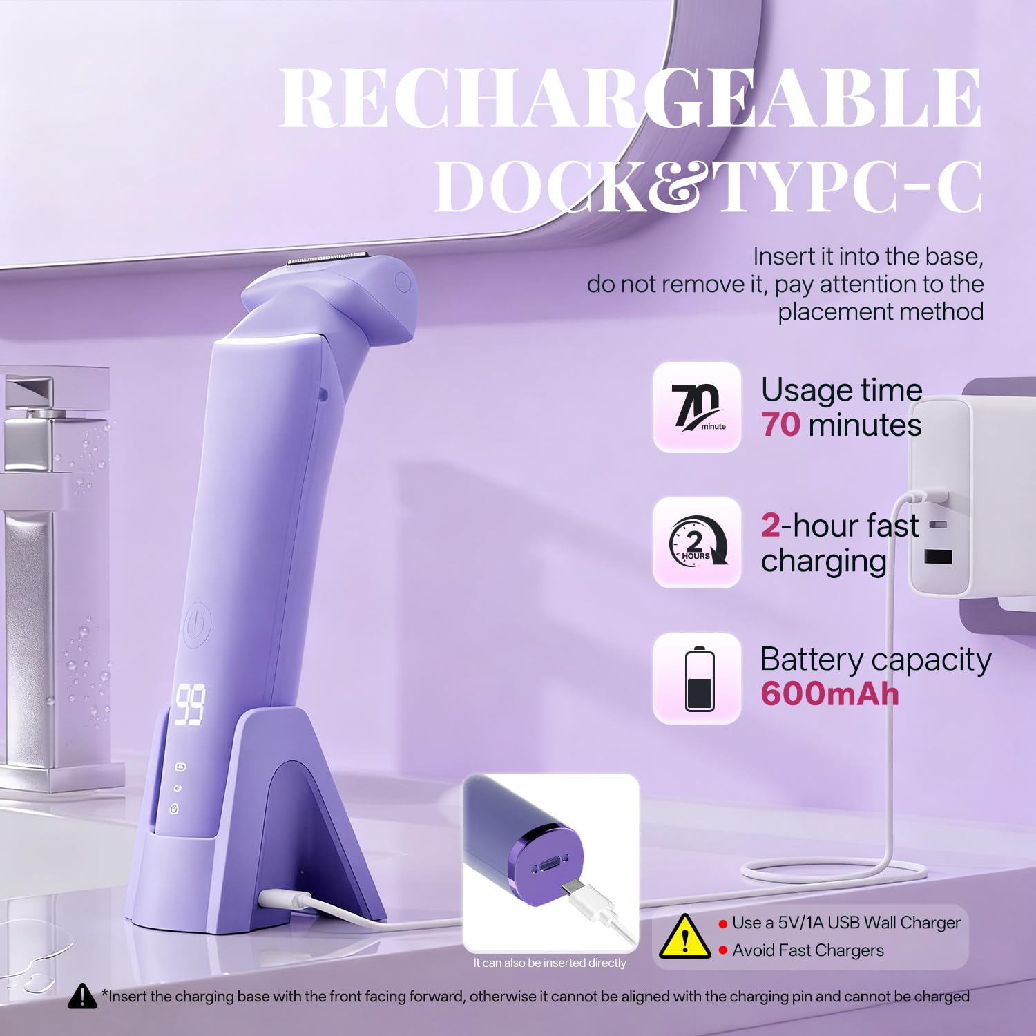 Krofaue Bikini Trimmer for Women, Gentle Painless Electric Razor for Silk Skin, IPX6 Waterproof Pubic Hair Trimmer & Body Shaver, Easy to Use & Clean, for Arms, Legs, Underarms, Private Area