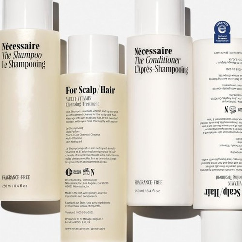 Nécessaire The Hair Duo - Fragrance-Free Shampoo & Conditioner Set | Full-Size with Hyaluronic Acid & Vitamin B Complex