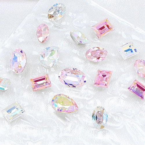 JINJIAO Big Rhinestone, Mix Shape Pointback 3D Charms Colorful Art Rhinestone 4 Style Diamonds for Nail Art DIY Crafts
