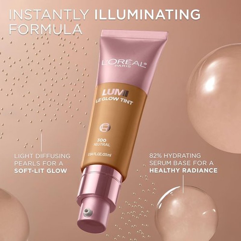 L'Oreal Paris Lumi Le Glow Skin Tint - Lightweight Water-Based Tinted Serum for Radiant Skin | Neutral 420, 0.85 Fl Oz
