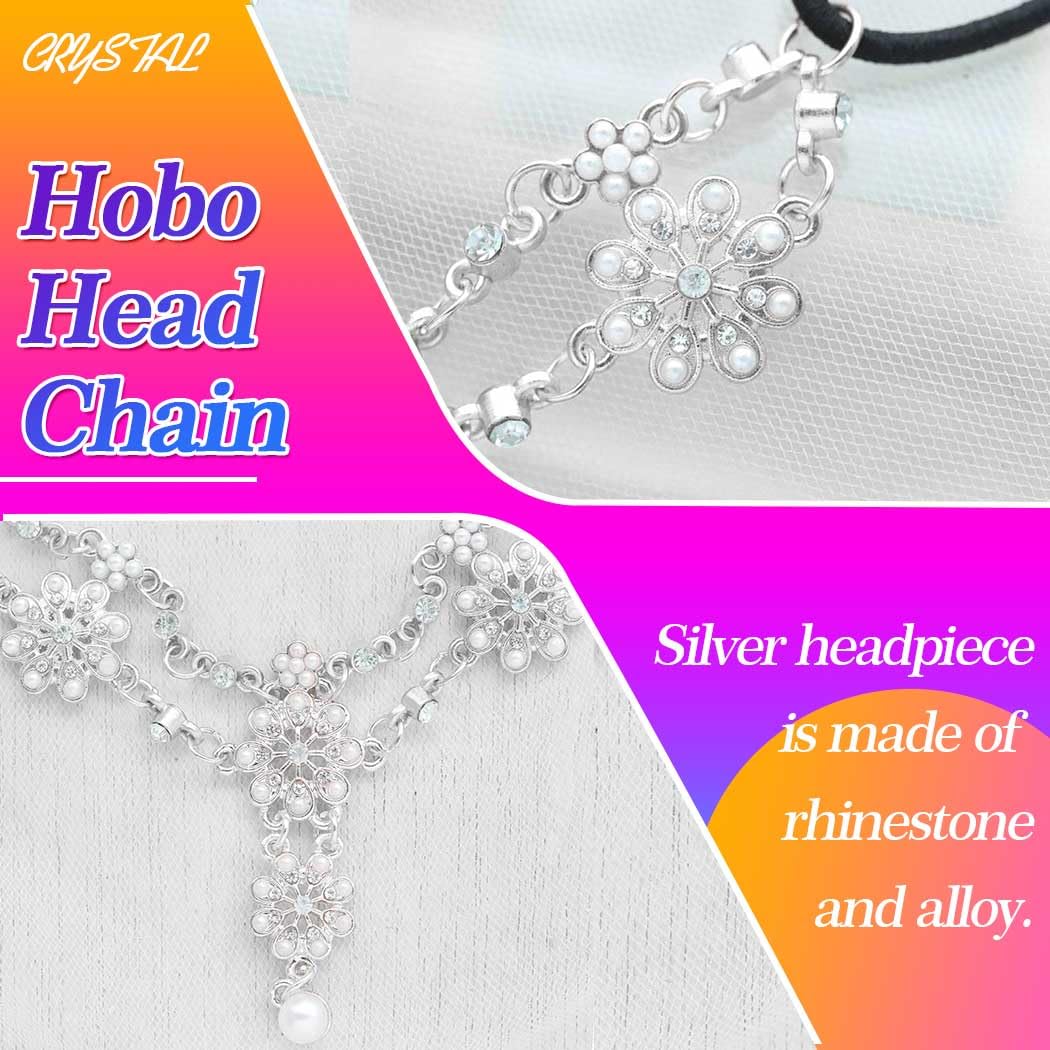 Unsutuo Hair Jewelry Head Chain Wedding Bohemian Floral Headband Elastic for Women(Silver)