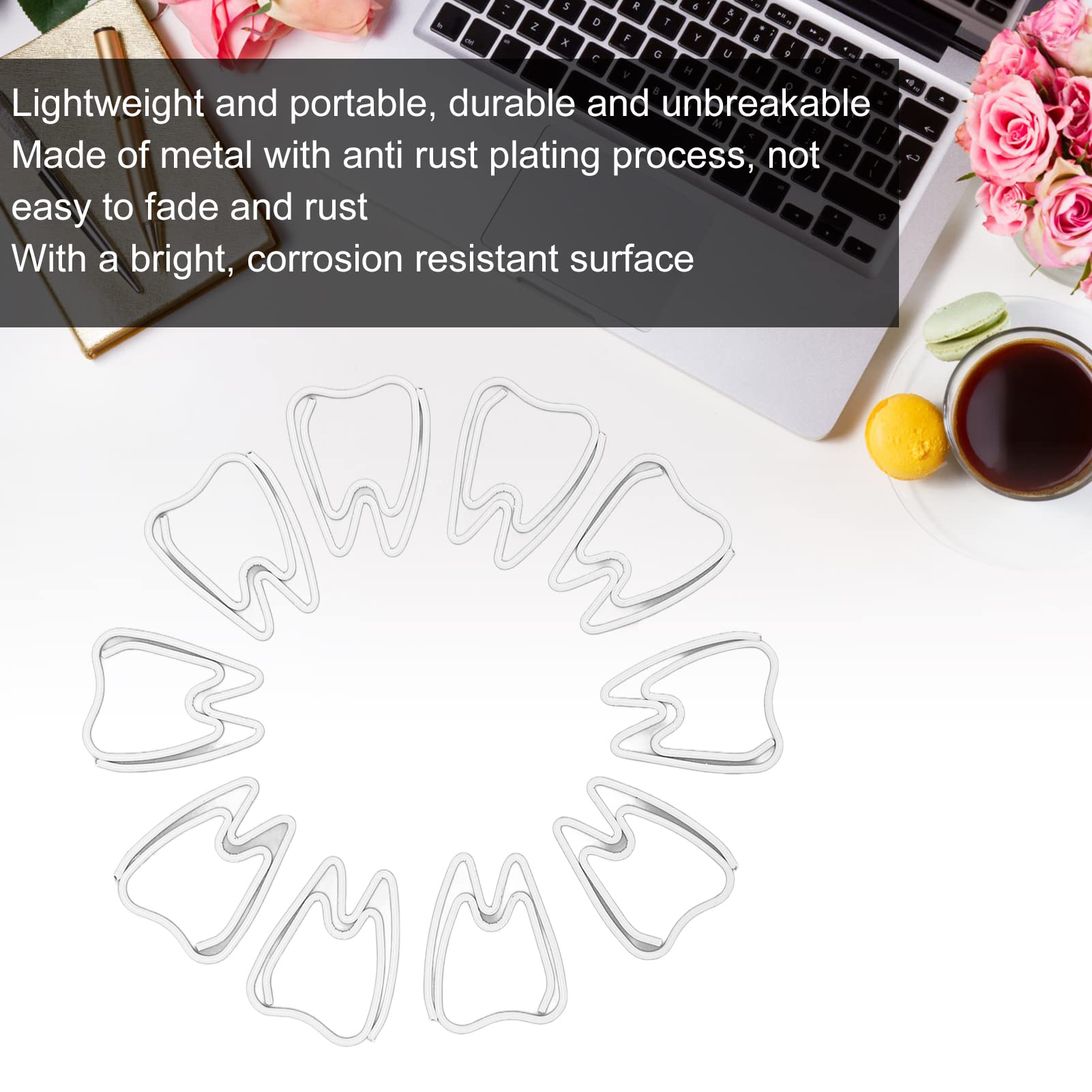 Tooth Shaped Paper Clips,100Pcs Mini Cute Hollow Paperclips Electroplated Metal Office Clips for Document Sorting Organizing