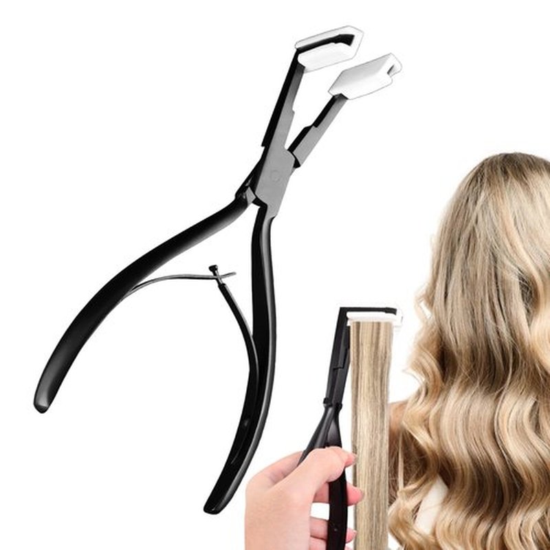 Tape in Hair Extensions Plier, Stainless Steel Flat Surface Extensions Tape Sealing Clamp Pliers Tool, Microlink Hair Extension Removal Tool Kit for Women Hair Extension Tools(Black)