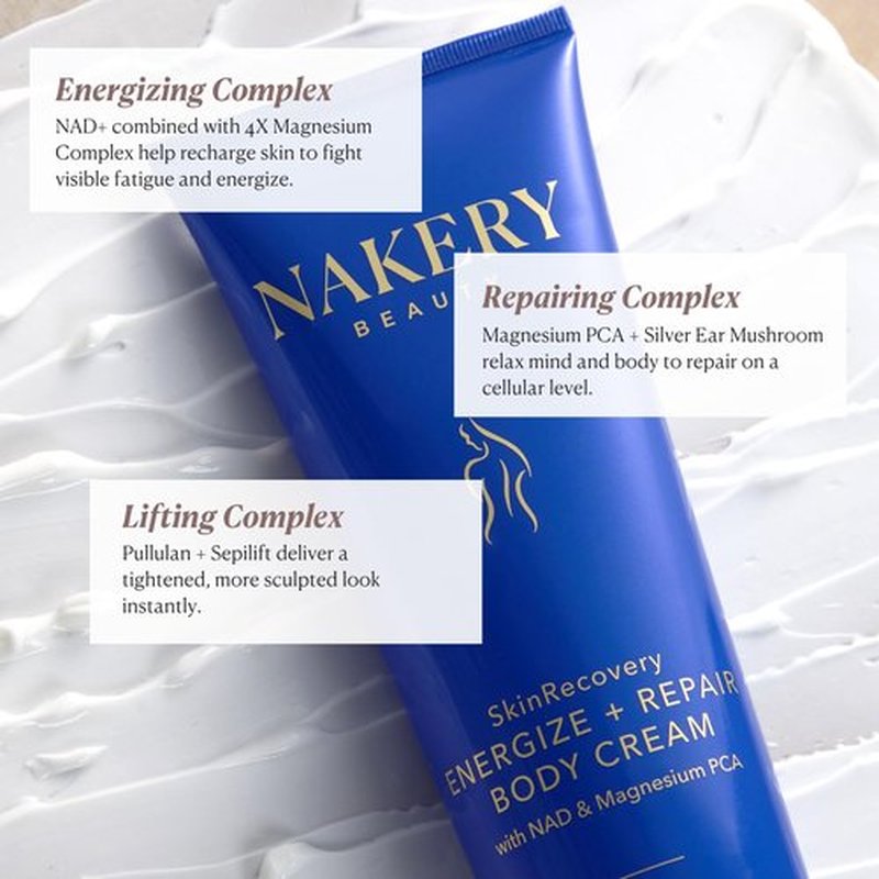 Nakery SkinRecovery Energize + Repair Body Cream (8.4 Fl Oz), Anti Fatigue Body Cream with 4X Magnesium Complex, NAD+ Moisturizer, Fast Absorbing Firming Skincare, Made in the USA