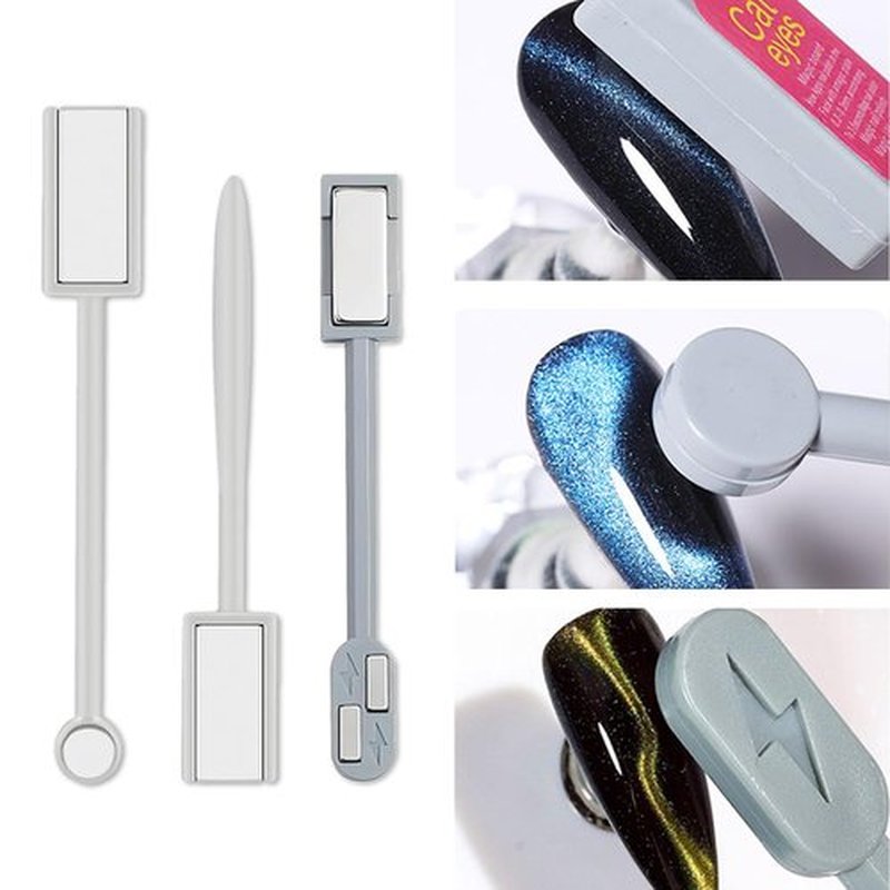SILPECWEE 10Pcs Cat Eye Magnet for Nails Gel Nail Polish Magnet Wand Strong Magnetic Nail Polish Double-Headed Magnets Sticks Cat Eye Nail Design Tools Nail Art Accessories